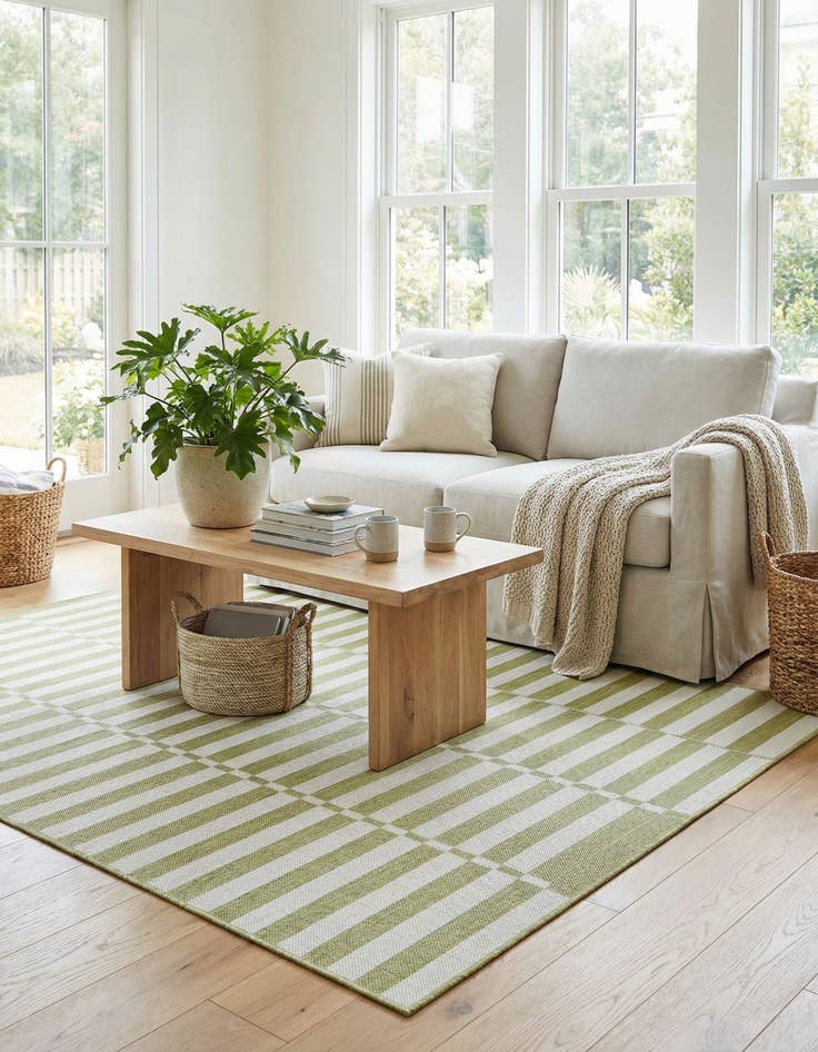 Detail image of 6' x 6'  Washable Striped Indoor / Outdoor Square Rug