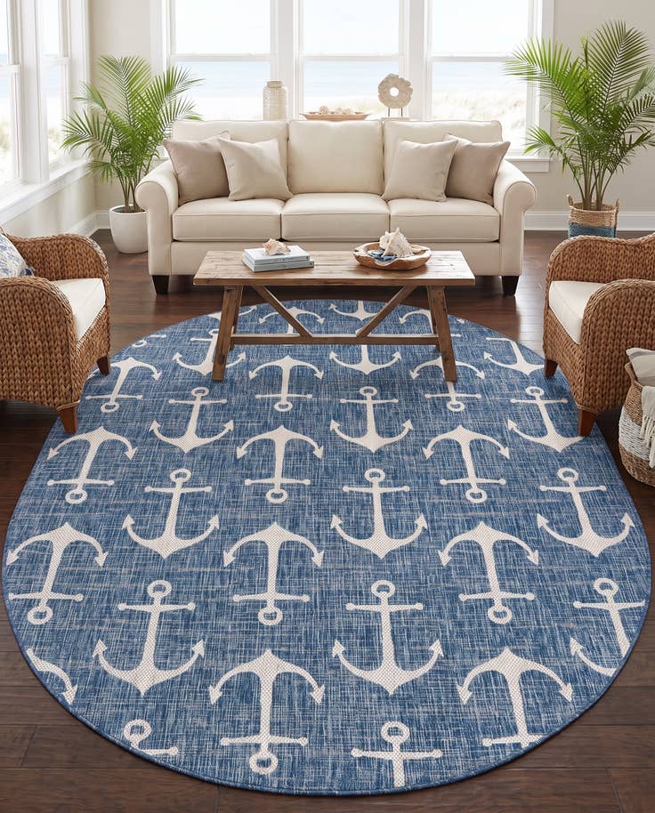 Detail image of 7' 10 x 10' Easy-Clean Coastal Indoor / Outdoor Oval Rug