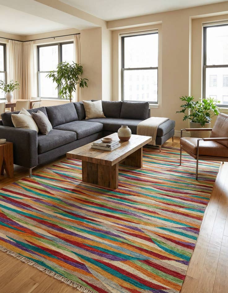 Detail image of  6' 7 x 10'  Hand Woven Kilim Modern Wool Rug