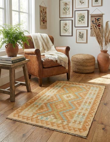 2' 8 x 4' Hand Woven Kilim Waziri Wool Rug