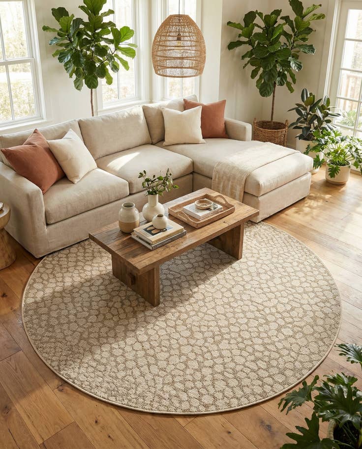 Detail image of 7' 10 x 7' 10 Easy-Clean Safari Indoor / Outdoor Round Rug