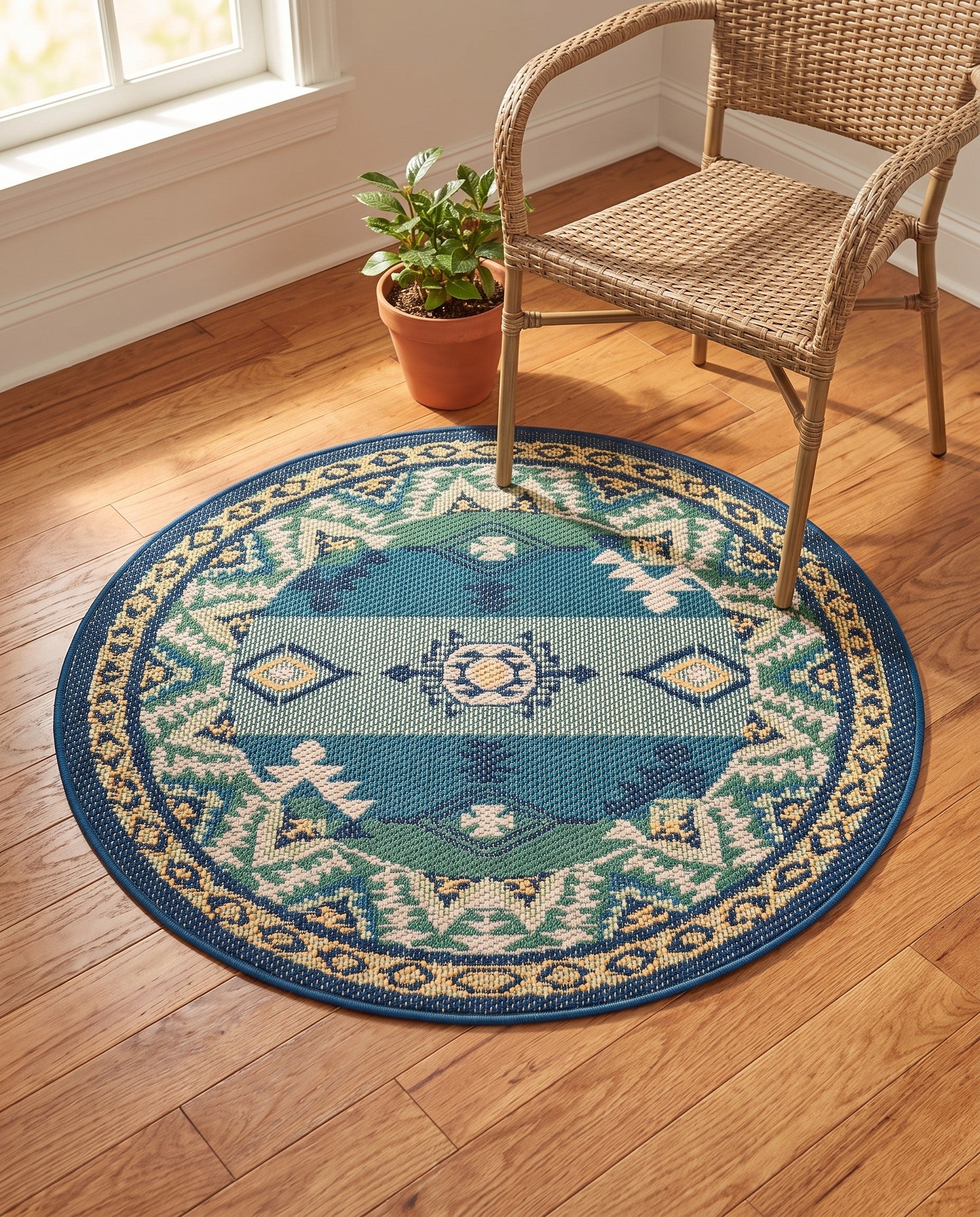 4' x 4' Easy-Clean Baja Indoor / Outdoor Round Rug
