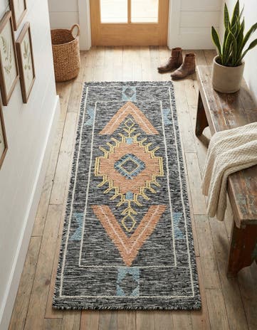 Charcoal Gray Hand Woven Kilim Wool Runner Rug