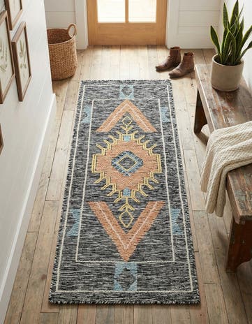 Charcoal Gray Hand Woven Kilim Wool Runner Rug