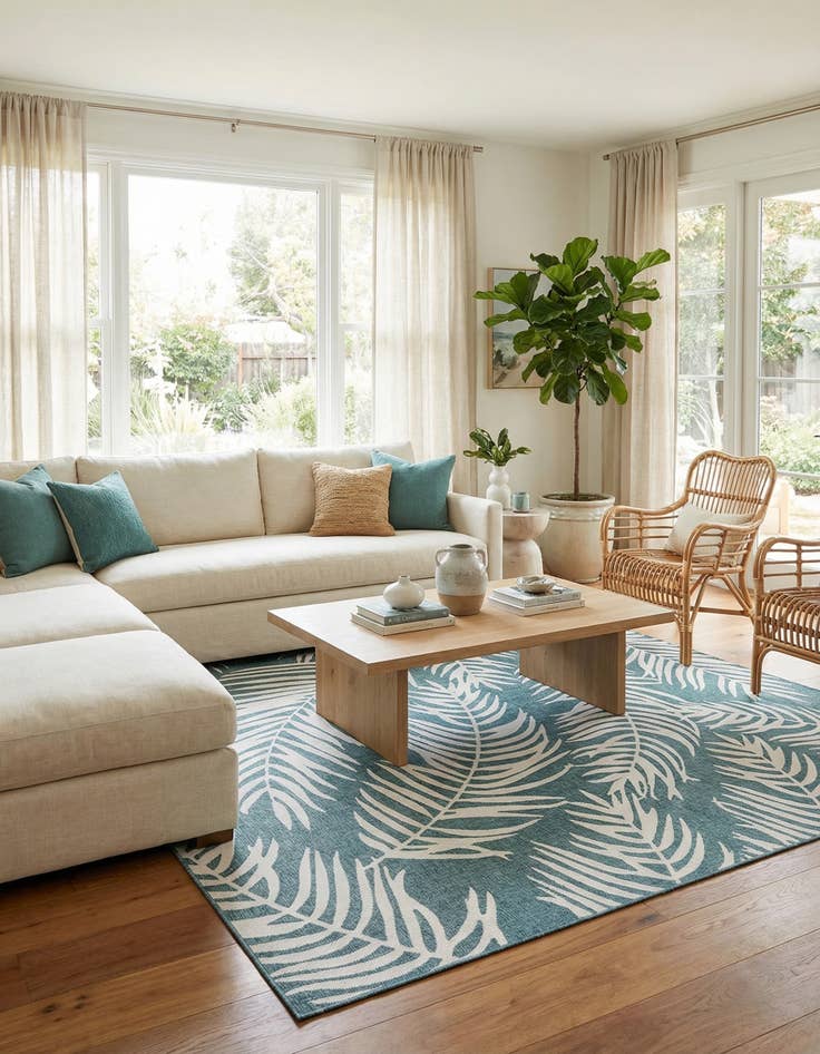 Detail image of 13' x 13'  Washable Botanical Indoor / Outdoor Square Rug