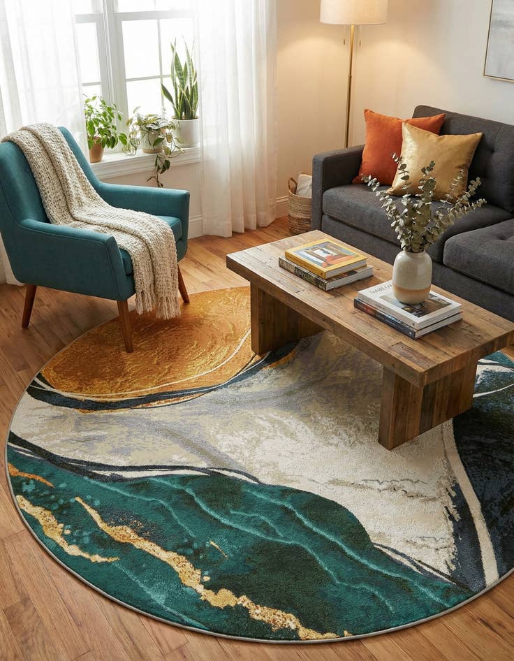 Detail image of  6' 1 x 6' 1  Washable Modern Indoor / Outdoor Round Rug