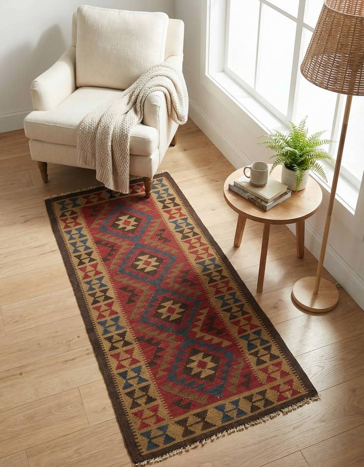 Detail image of 3' 4 x 6' 6  Hand Woven Kilim Maymana Wool Runner Rug