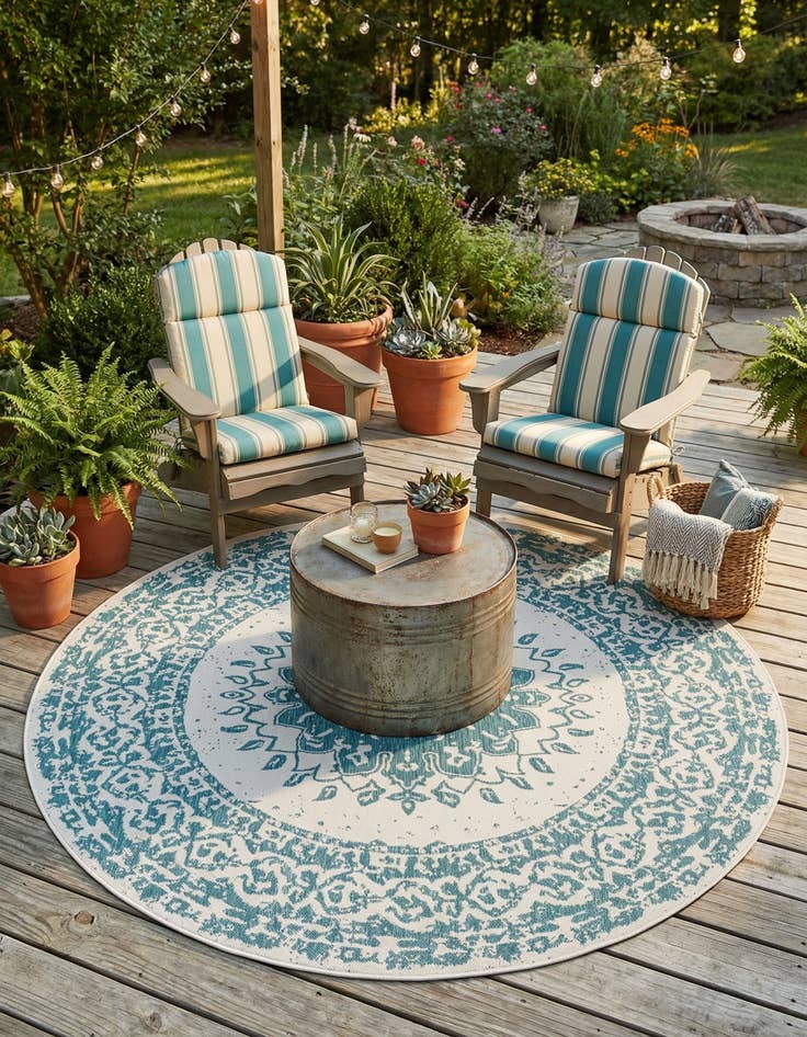 Detail image of 7' 10 x 7' 10  Washable Traditional Indoor / Outdoor Round Rug