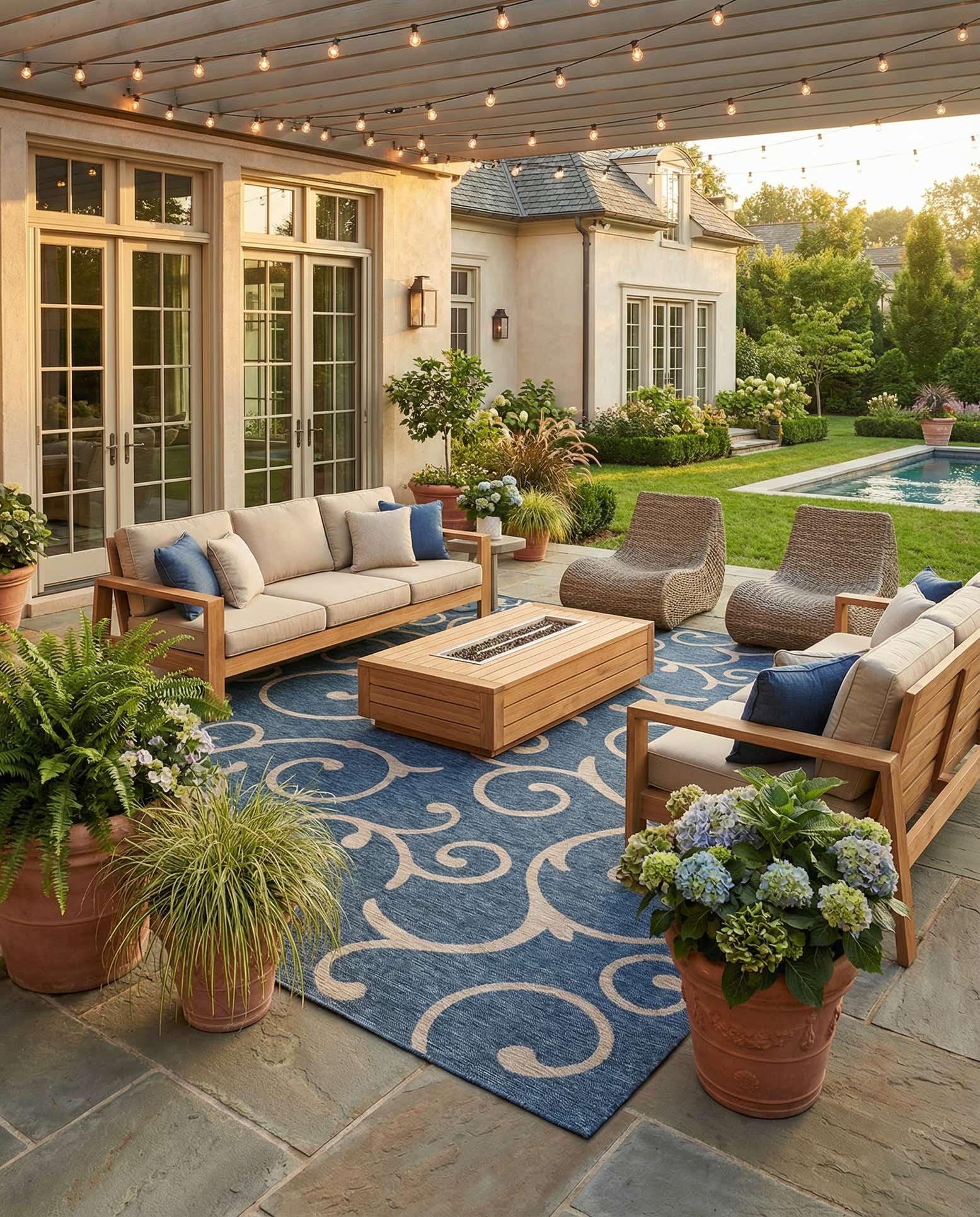 13' x 13' Easy-Clean Botanical Indoor / Outdoor Square Rug