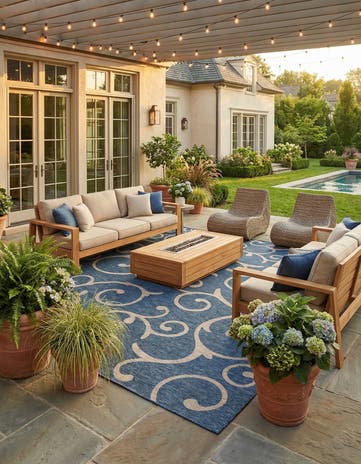 13' x 13' Easy-Clean Botanical Indoor / Outdoor Square Rug