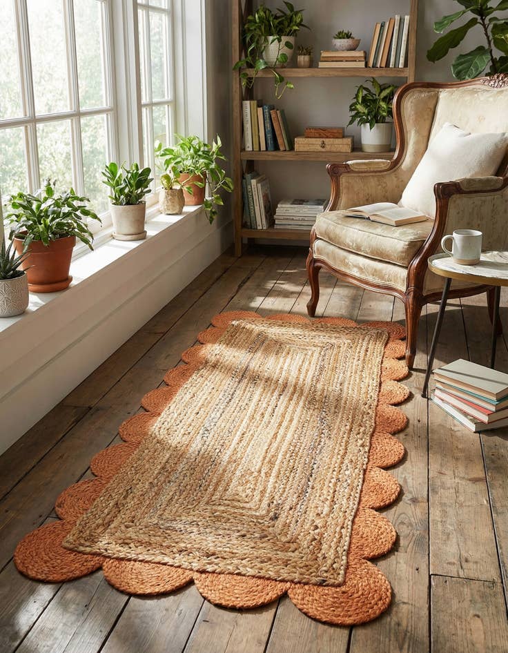 Detail image of 2' x 4' 1  Hand Scallop Braided Jute Runner Rug