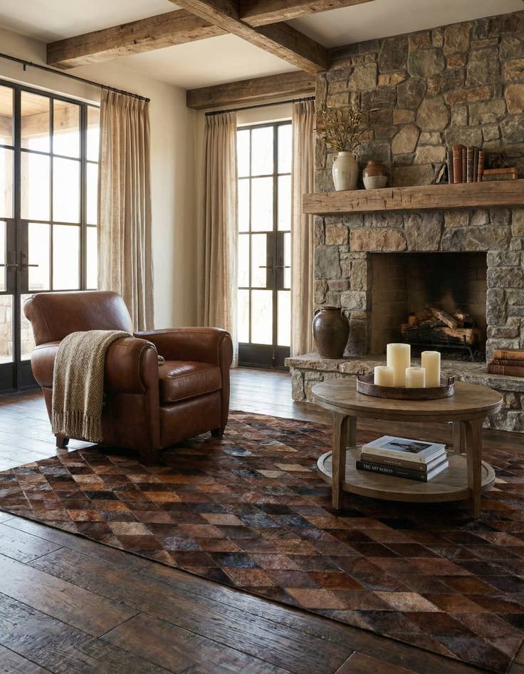 Detail image of 4' 8 x 6' 7 Cowhide Stocks Rug