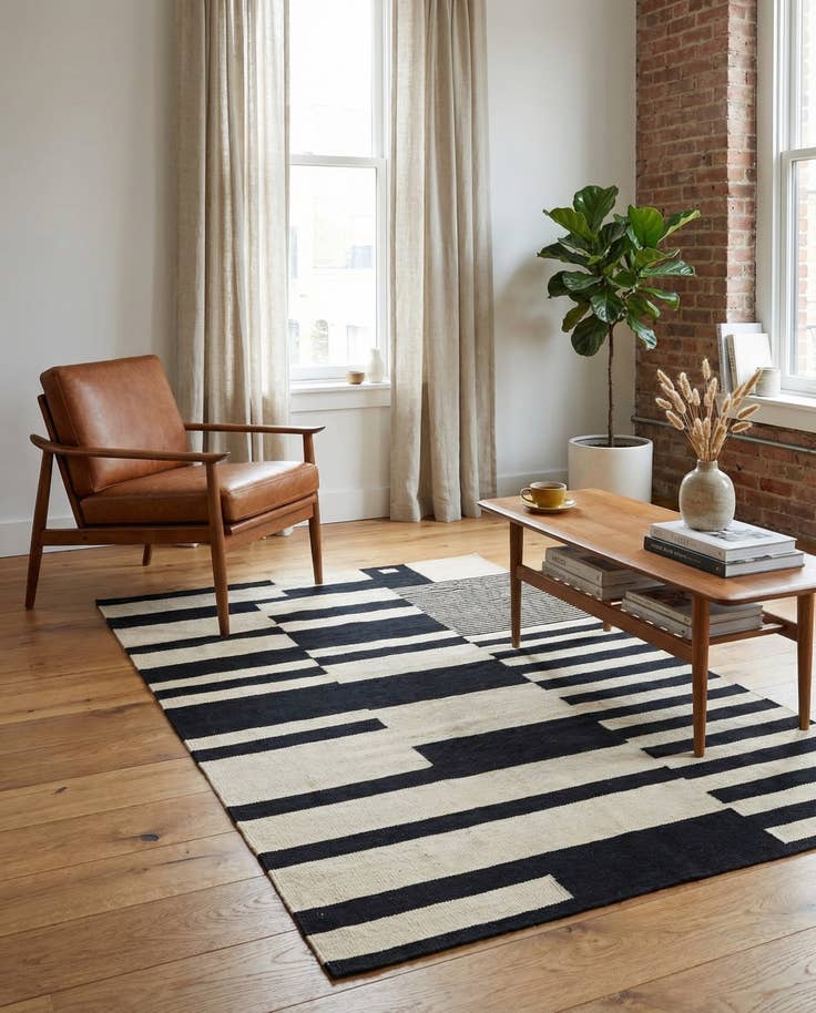 Detail image of 4' 9 x 6' 9 Hand Woven Kilim Modern Wool Rug