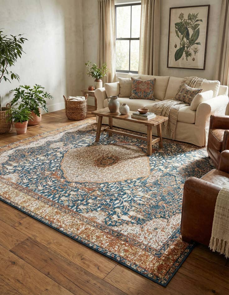 Detail image of  10' x 10'  Washable Traditional Indoor / Outdoor Square Rug