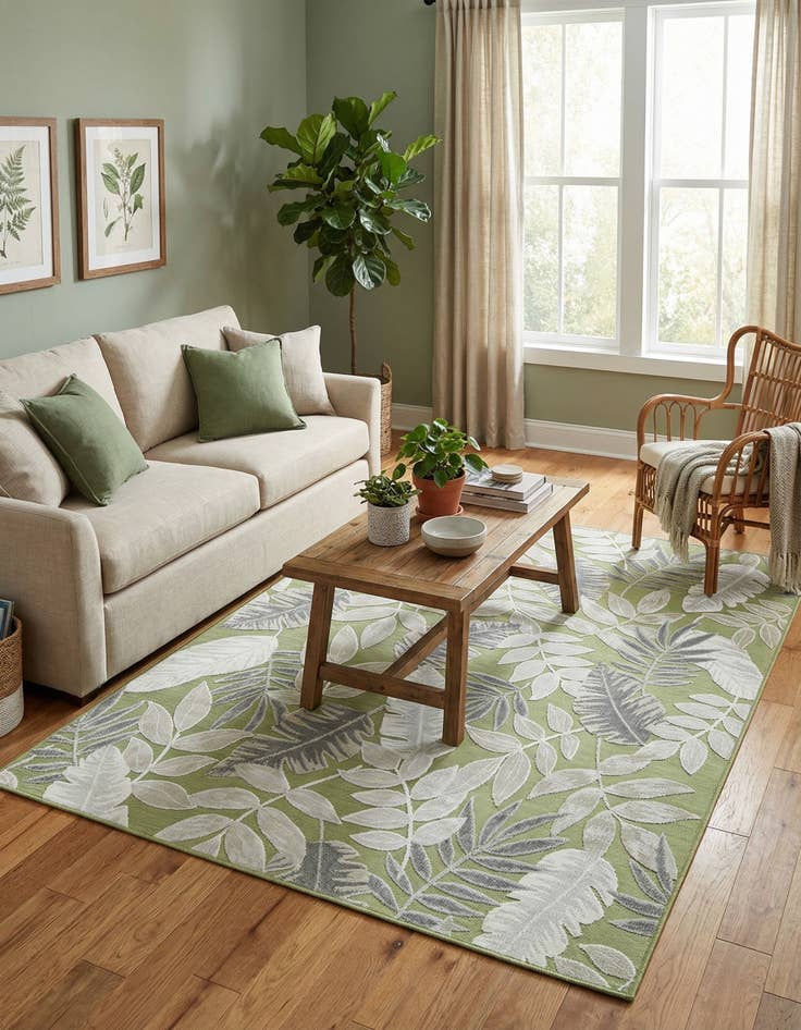 Detail image of  6' 4 x 9'  Washable Botanical Indoor / Outdoor Rug