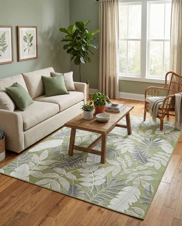 6' 4 x 9' Easy-Clean Botanical Indoor / Outdoor Rug