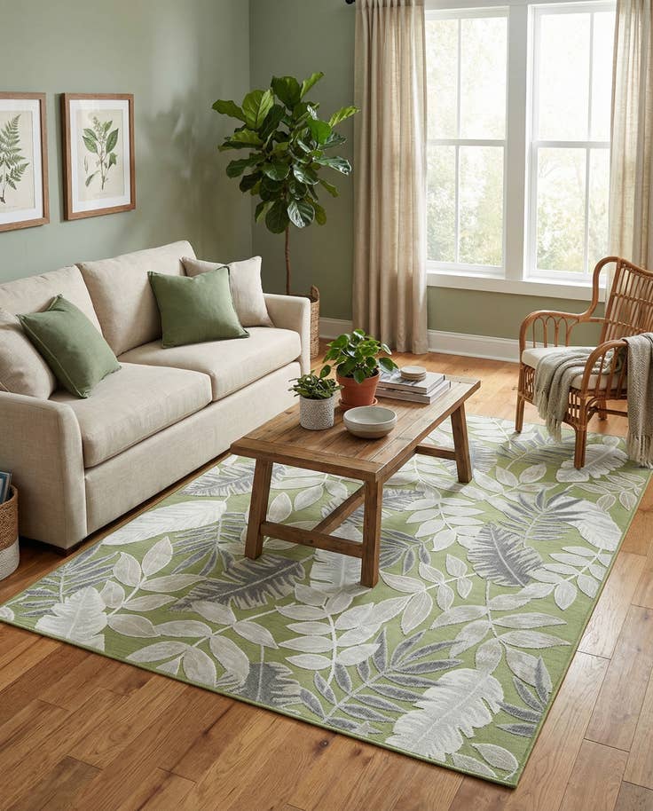 Detail image of 6' 4 x 9' Easy-Clean Botanical Indoor / Outdoor Rug