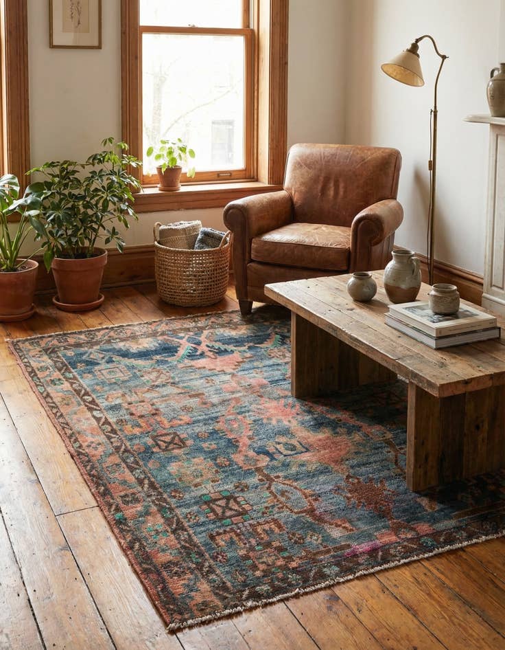 Detail image of  4' 5 x 5' 3  Hand Knotted Ultra Vintage Persian Square Rug