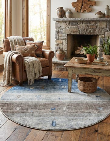 Blue Gray Gabbeh Round Rug