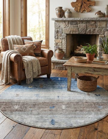 Blue Gray Gabbeh Round Rug