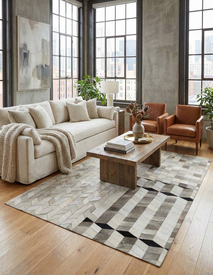 Detail image of 5' 1 x 8' 1 Cowhide - Patchwork Rug