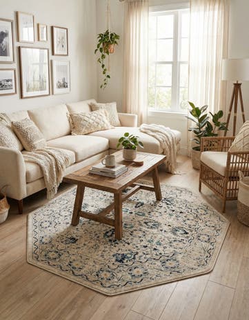 Beige Dahlia Octagon Rug