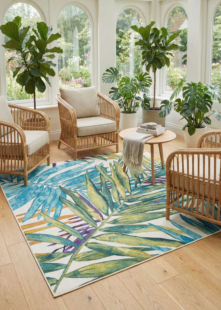 7' 10 x 7' 10 Easy-Clean Botanical Indoor / Outdoor Square Rug