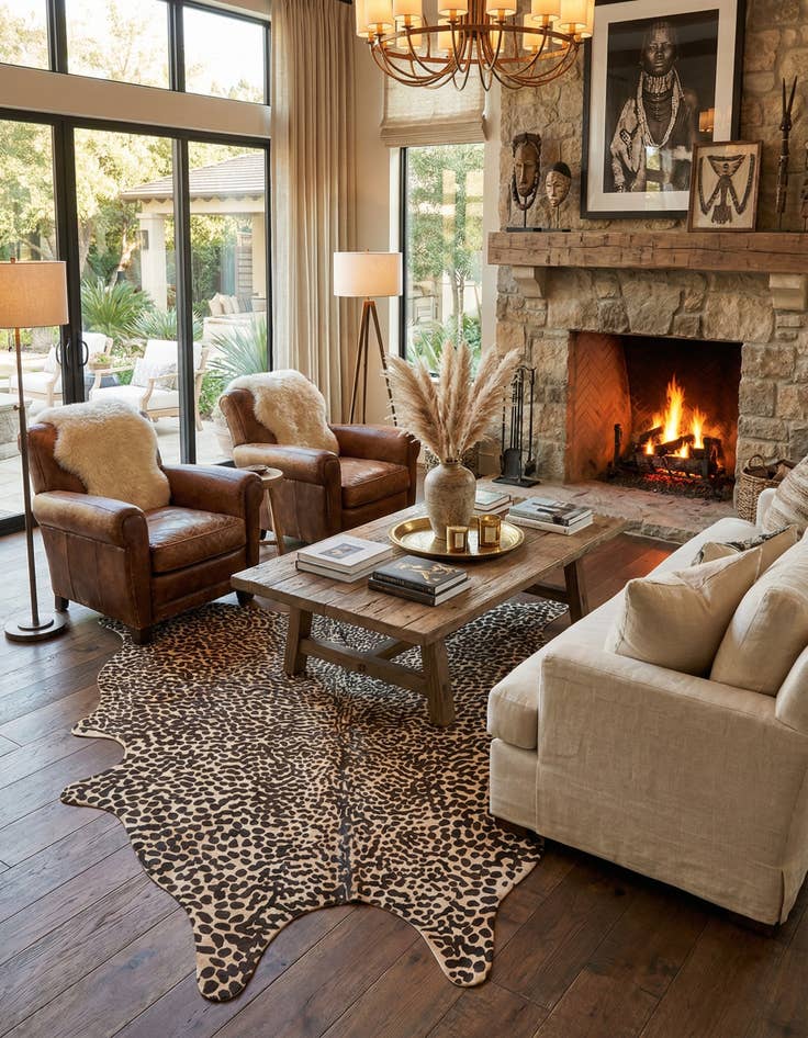 Detail image of 6' 5 x 7' 3 Cowhide Leather Freeform Rug