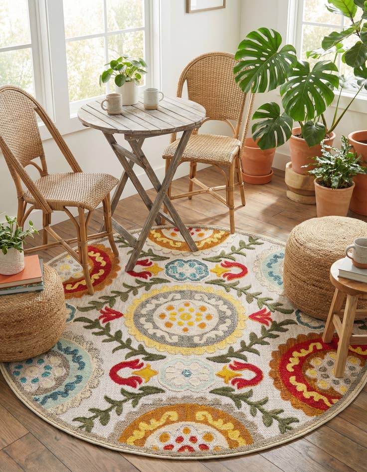 Detail image of 6' x 6'  Washable Casablanca Indoor / Outdoor Round Rug