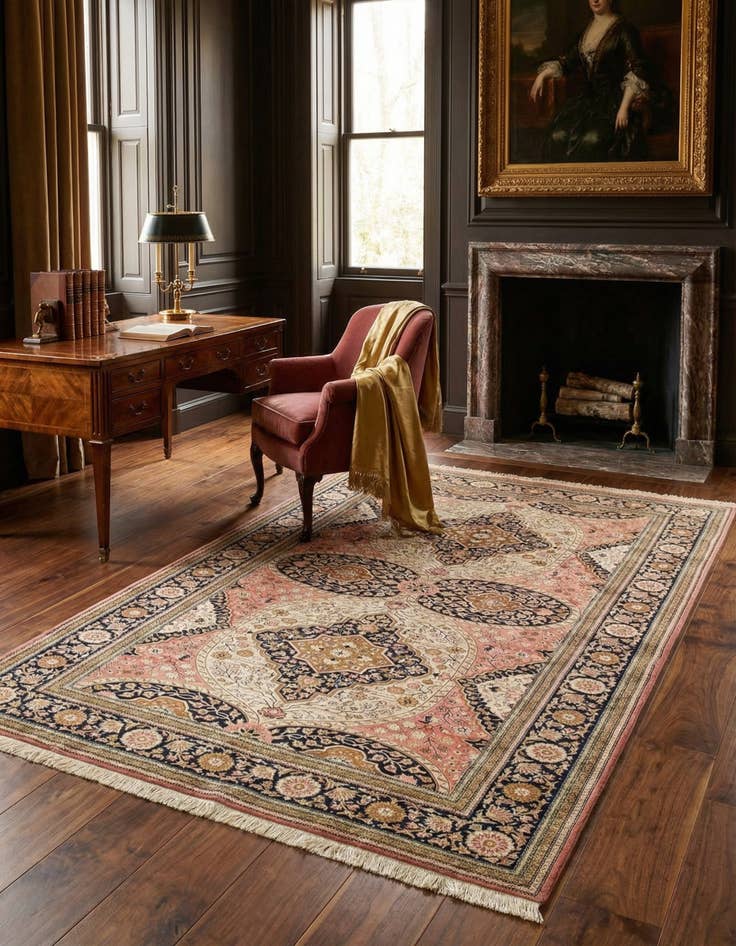 Detail image of  4' 7 x 6' 11  Hand Knotted Ghom Silk Persian Rug