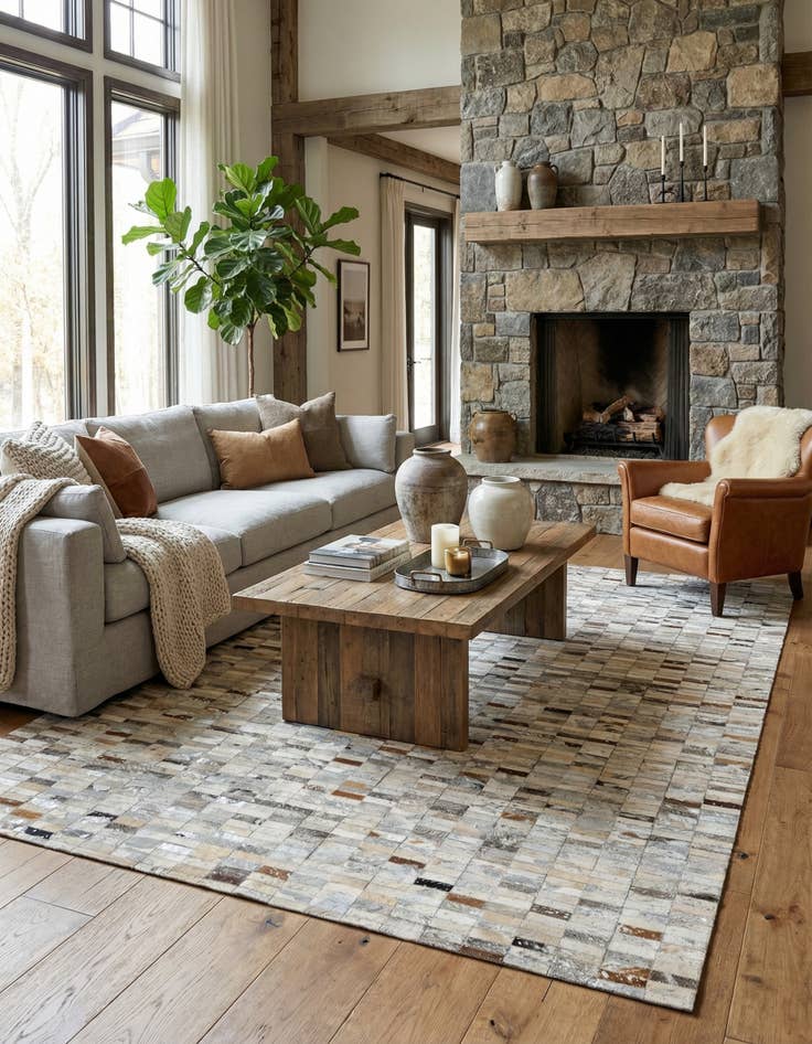 Detail image of  5' 1 x 8' 1 Cowhide - Patchwork Rug