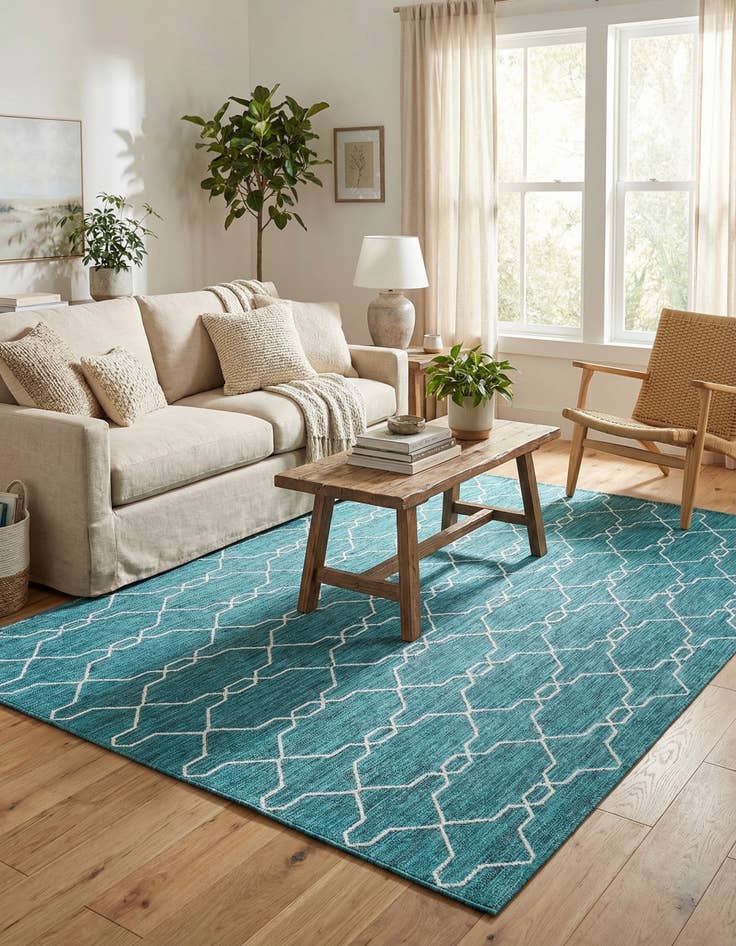 Detail image of 7' 10 x 11' Easy-Clean Trellis Indoor / Outdoor Rug