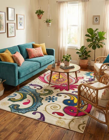 Cream Washable Hyacinth Rug