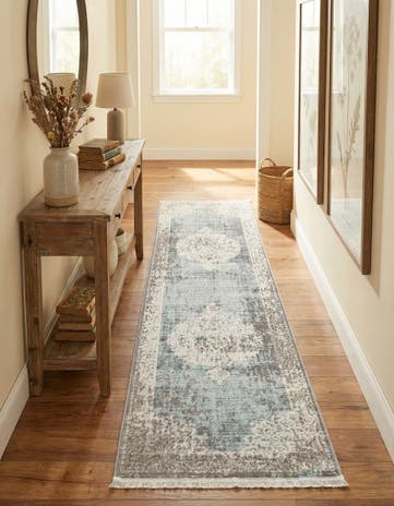 Light Blue Modern Classical Runner Rug