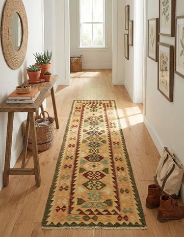 2' 7 x 9' 9 Hand Woven Kilim Maymana Wool Runner Rug