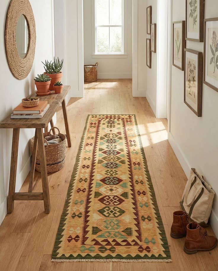 Detail image of 2' 7 x 9' 9 Hand Woven Kilim Maymana Wool Runner Rug