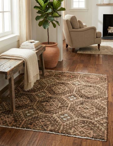 3' 6 x 3' 10 Hand Knotted Ultra Vintage Persian Wool Square Rug
