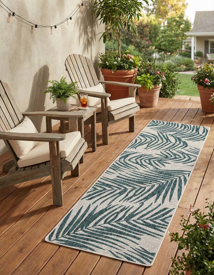 Detail image of 2' 6 x 8' 4  Washable Botanical Indoor / Outdoor Runner Rug