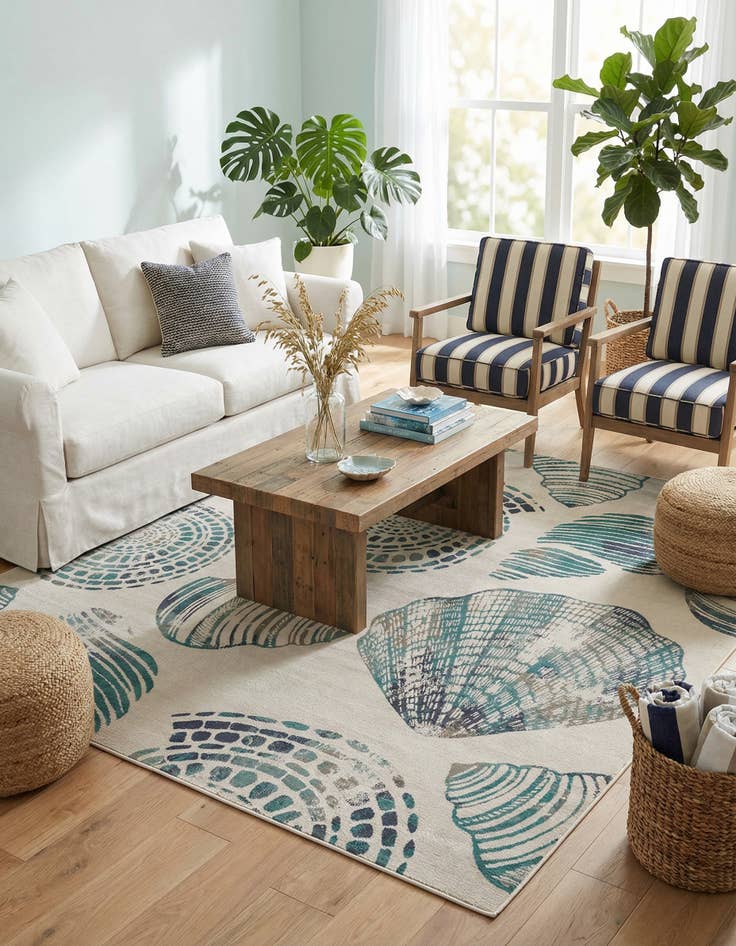 Detail image of 10' x 10'  Washable Coastal Indoor / Outdoor Square Rug