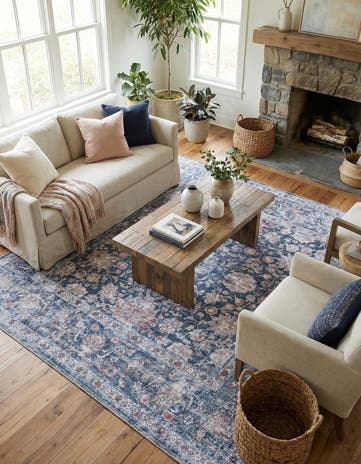Royal Navy Blue Washable Yara Square Rug