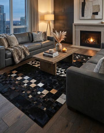 5' 1 x 7' 10 Cowhide Leather Rug