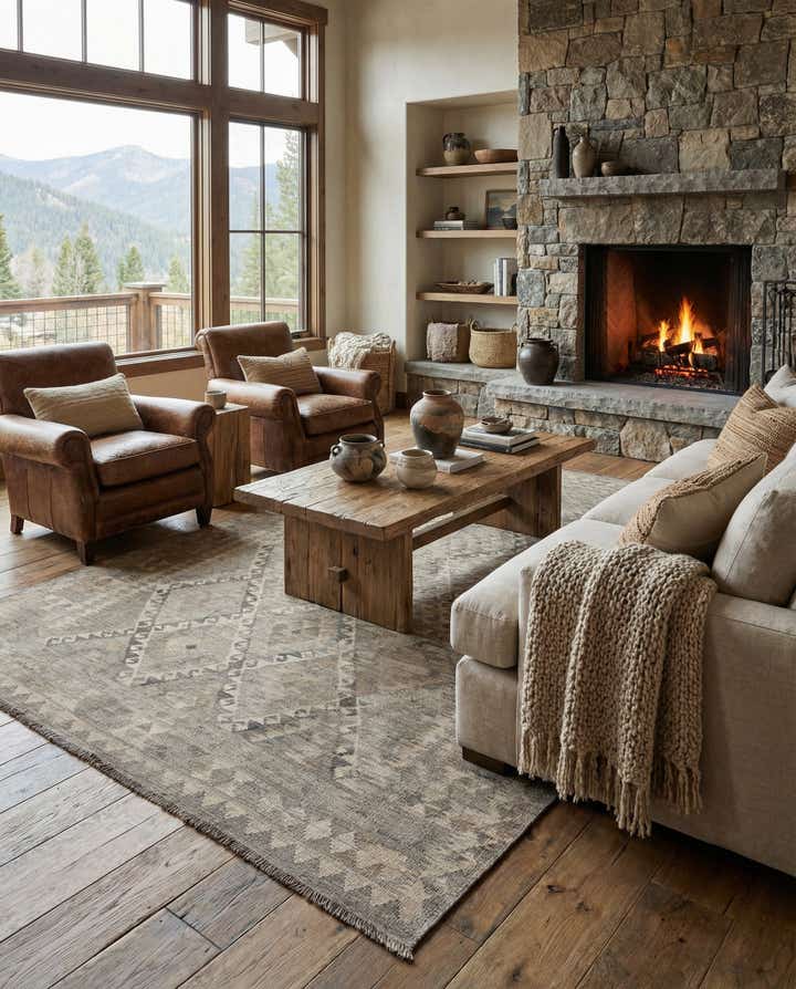 6' 8 x 9' 11 Hand Woven Kilim Maymana Wool Rug