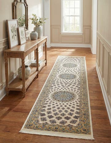 Ivory Nain Design Runner Rug
