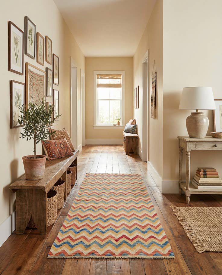 Detail image of 3' 3 x 6' 6 Hand Woven Kilim Maymana Wool Runner Rug