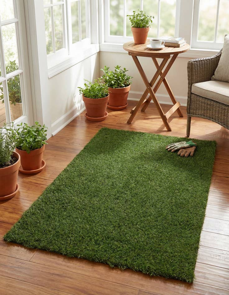 Detail image of  3' 3 x 5' 3  Washable Grass Indoor / Outdoor Rug