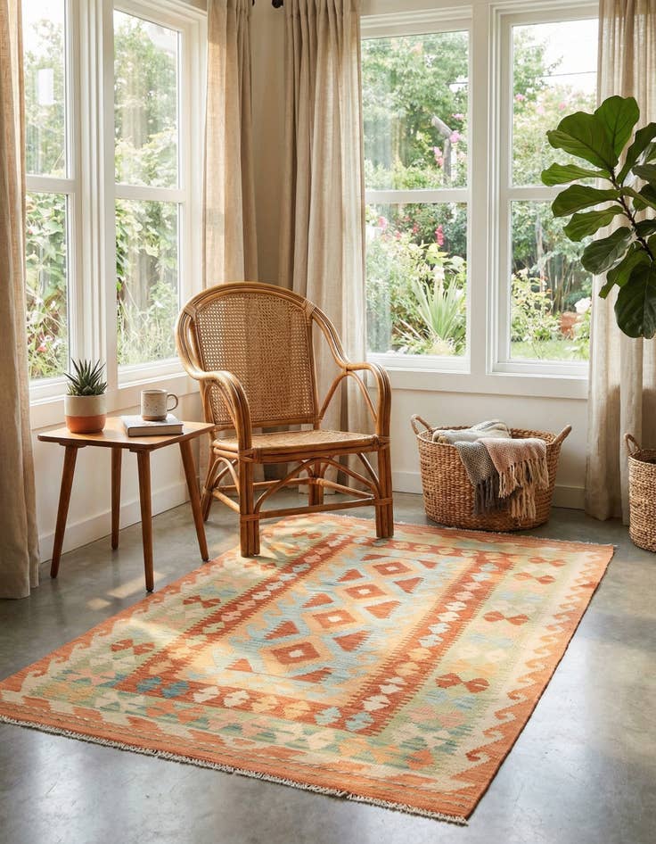 Detail image of 3' x 5' 2  Hand Woven Kilim Waziri Wool Rug