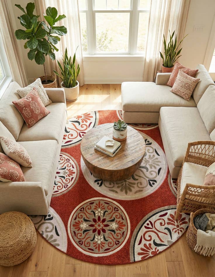 Detail image of 10' x 10'  Washable Modern Indoor / Outdoor Round Rug