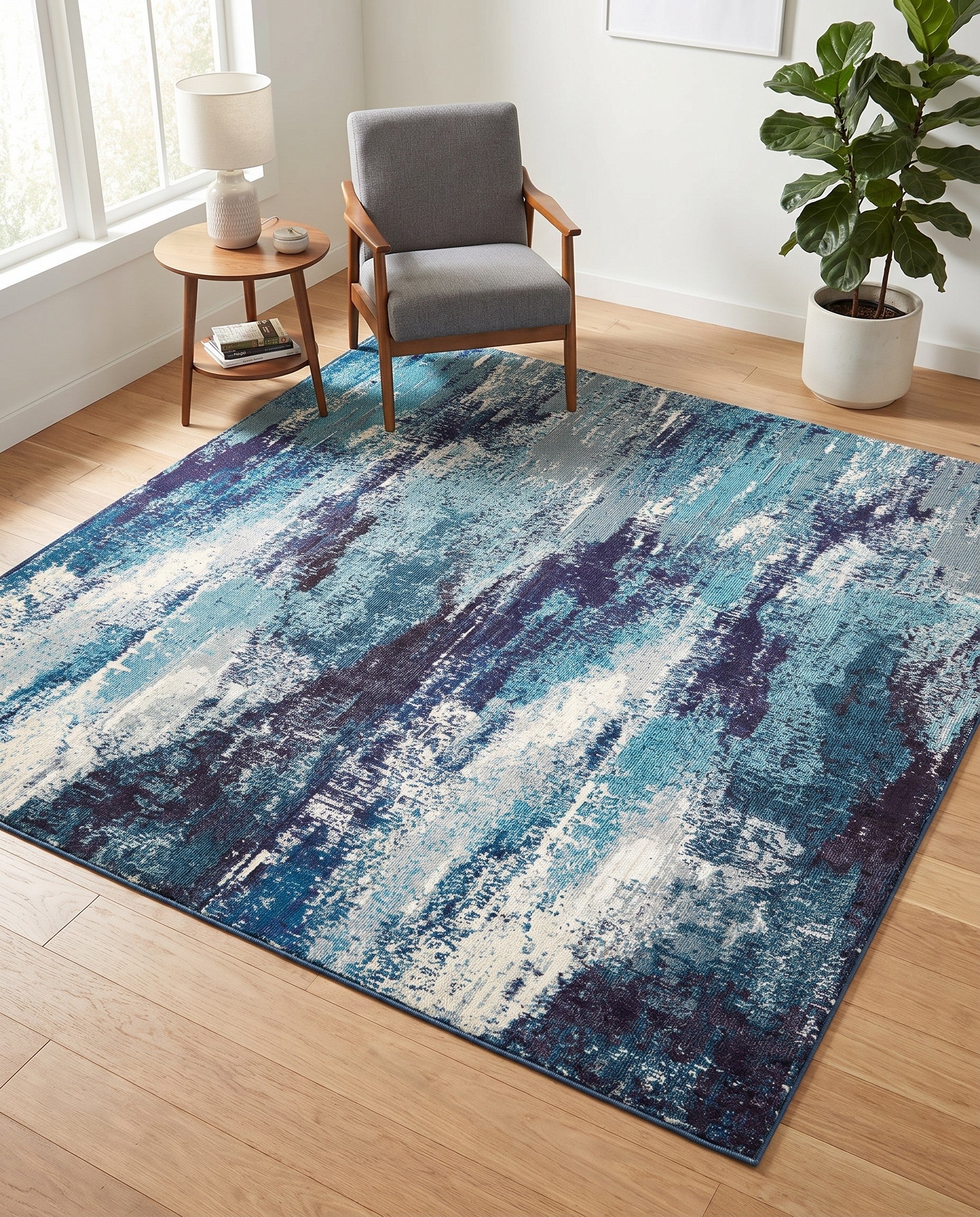 Blue Washable Sevilla Square Rug