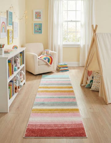 2' x 8' Rainbow Stripes Whimsy Kids Runner Rug