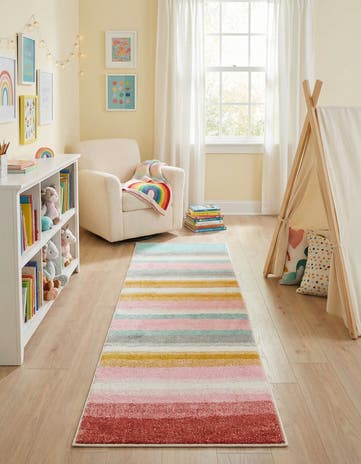 2' x 8' Rainbow Stripes Whimsy Kids Runner Rug